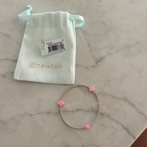 ENewton Signature Cross Gold Pattern 2mm Bead Bracelet- Bright Pink